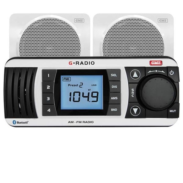 GME GR300BTWEP2 Marine Stereo Entertainment Pack – GR300BTW & GS320 Box Speakers White