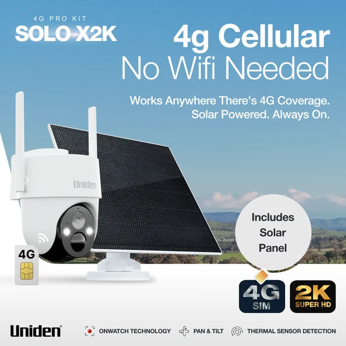 Uniden App Cam Solo X2K 4G Wireless Security Camera 2K Super HD Pan and Tilt Kit