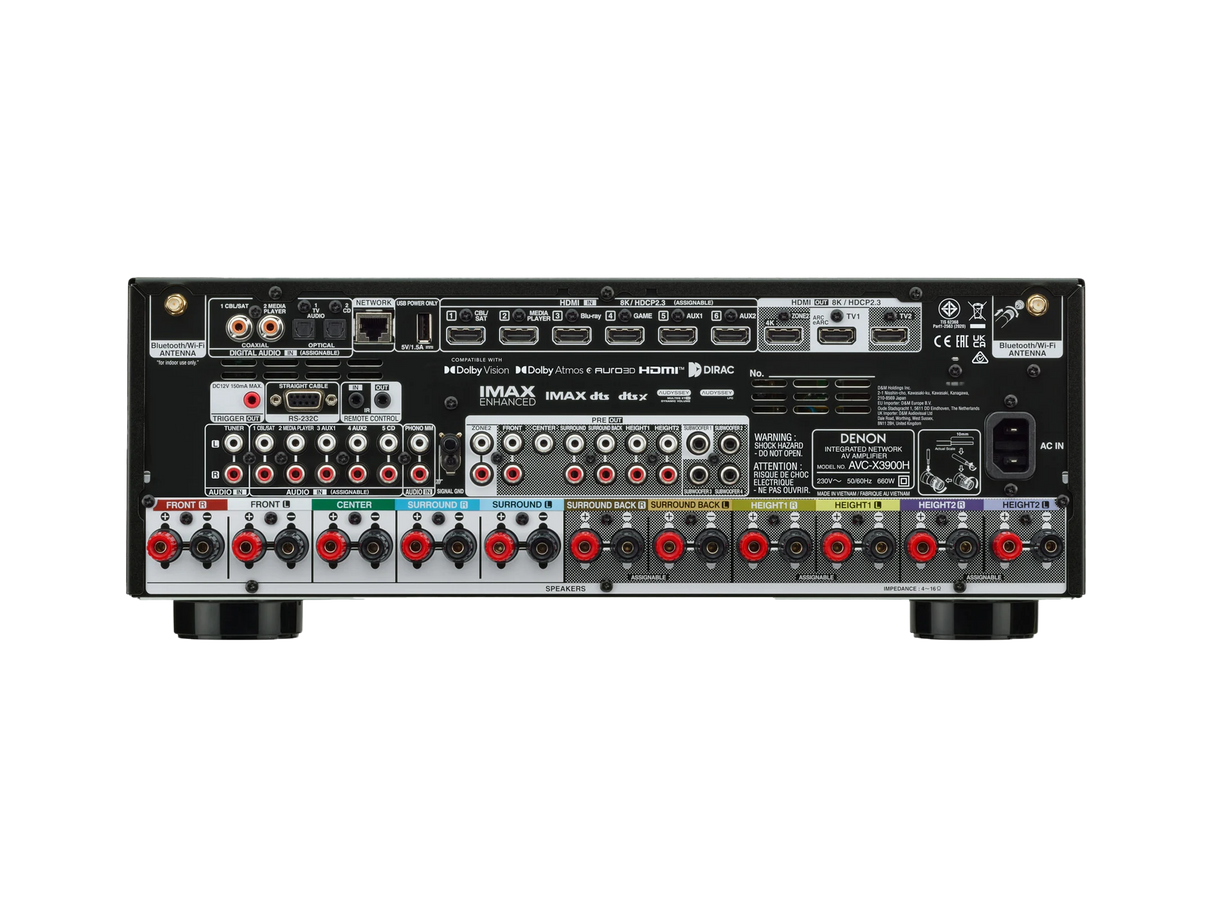 Denon AVC-X3900H 9-Channel AV Receiver 105W per Channel, 6x 8K HDMI, 2-Zone, 4 Subwoofer Outputs, Dirac Compatible