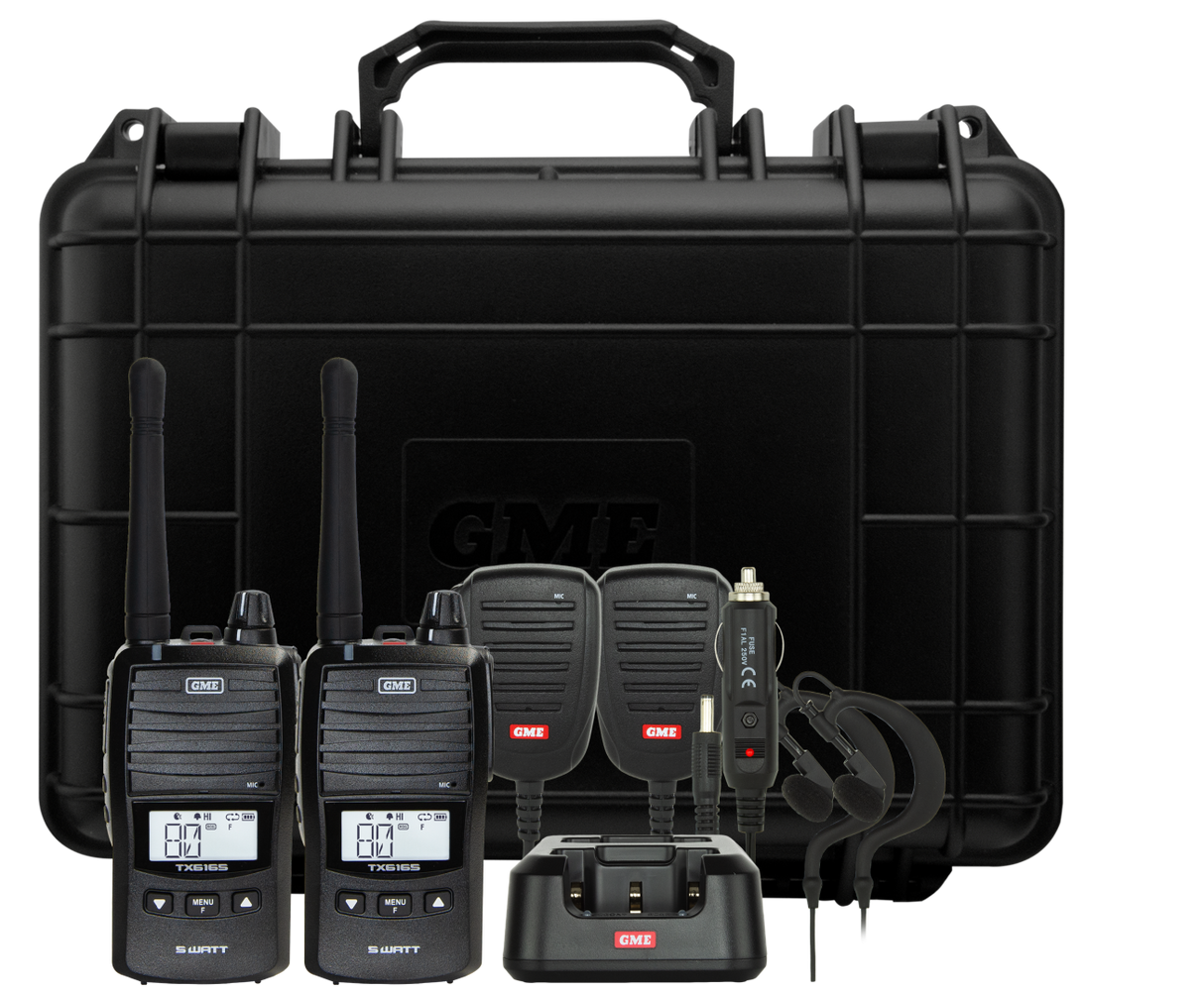 GME TX6165TP UHF CB Handheld Radio Twin Pack 5/1 Watt with Accessories