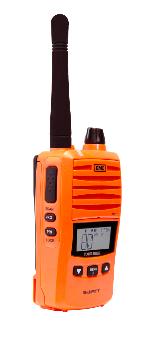 GME TX6165XO 5/1 Watt IP67 UHF CB Handheld Radio Blaze Orange
