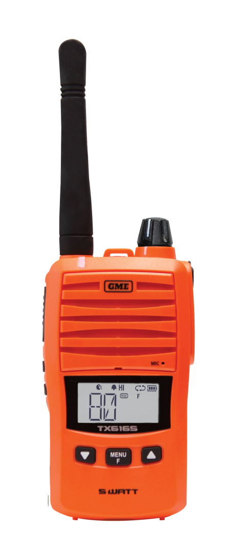 GME TX6165XO 5/1 Watt IP67 UHF CB Handheld Radio Blaze Orange