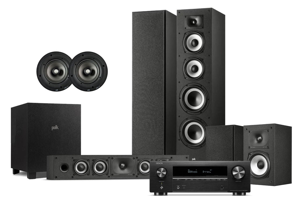 Polk DPMXT512 Audio Monitor XT 5.1.2 Dolby Atmos Speaker Package with Denon AVR-X1800H Receiver