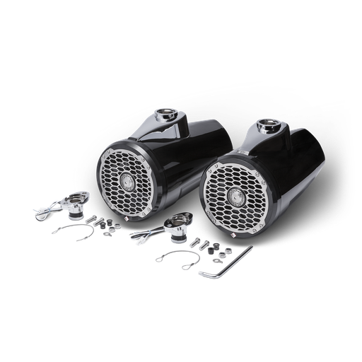 6.5” Punch Series Marine Wakeboard Tower Speakers with Enclosure & Sports Grille - Black