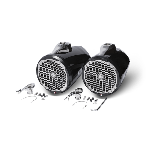 8” Punch Series Marine Wakeboard Tower Speakers with Enclosure & Sports Grille - Black