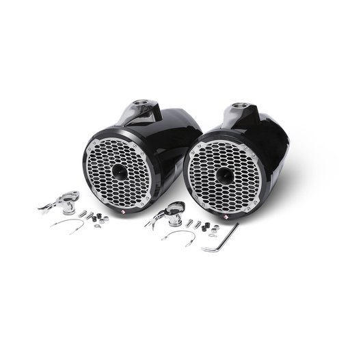 8” Punch Series Marine Wakeboard Tower Speakers with Horn Tweeter, Enclosure & Sports Grille - Black