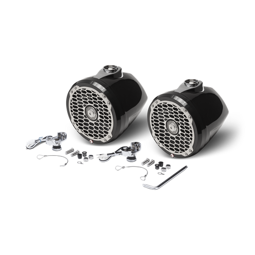 6.5” Punch Series Marine Wakeboard Tower Speakers with Mini Enclosure & Sports Grille - Black