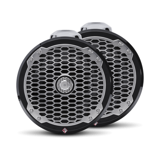 8” Punch Series Marine Wakeboard Tower Speakers with Enclosure & Sports Grille - Black