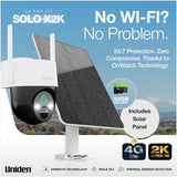 Uniden SOLO X2K 4G PRO Wire-Free Security Camera Kit with Solar Panel
