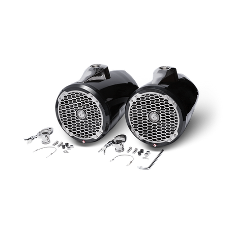 8” Punch Series Marine Wakeboard Tower Speakers with Enclosure & Sports Grille - Black