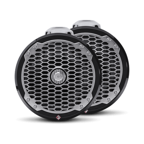 8” Punch Series Marine Wakeboard Tower Speakers with Enclosure & Sports Grille - Black