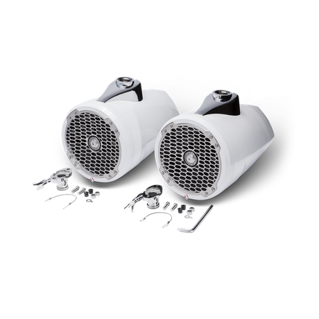 8” Punch Series Marine Wakeboard Tower Speakers with Enclosure & Sports Grille - White
