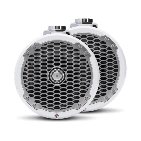 8” Punch Series Marine Wakeboard Tower Speakers with Enclosure & Sports Grille - White