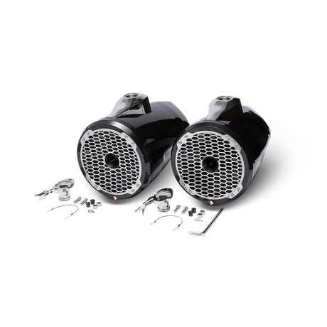 8” Punch Series Marine Wakeboard Tower Speakers with Horn Tweeter, Enclosure & Sports Grille - Black