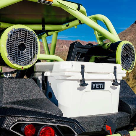 8” Punch Series Marine Wakeboard Tower Speakers with Horn Tweeter, Enclosure & Sports Grille - Black