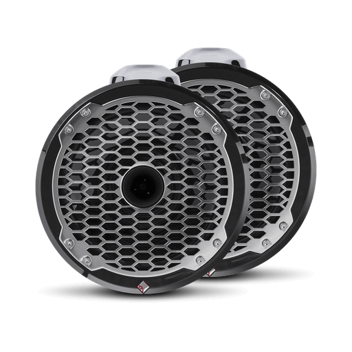 8” Punch Series Marine Wakeboard Tower Speakers with Horn Tweeter, Enclosure & Sports Grille - Black