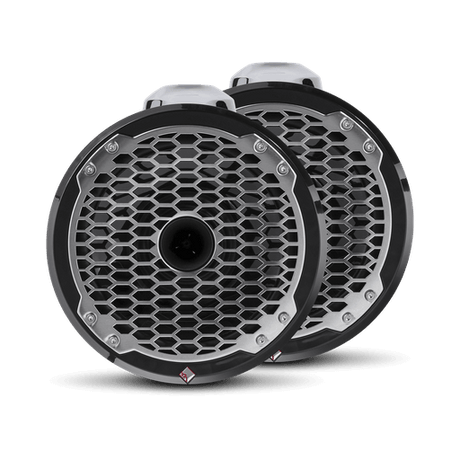 8” Punch Series Marine Wakeboard Tower Speakers with Horn Tweeter, Enclosure & Sports Grille - Black