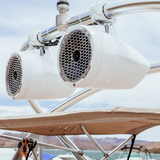 8” Punch Series Marine Wakeboard Tower Speakers with Horn Tweeter, Enclosure & Sports Grille - White