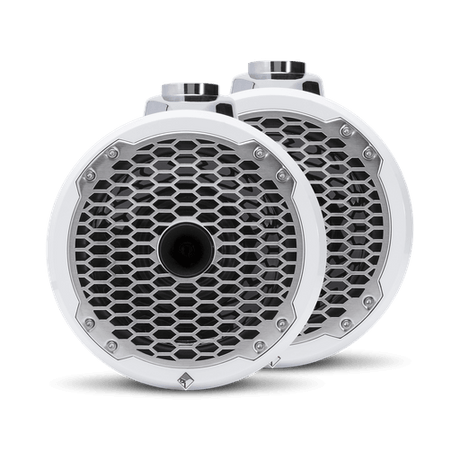 8” Punch Series Marine Wakeboard Tower Speakers with Horn Tweeter, Enclosure & Sports Grille - White