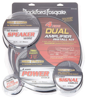 Rockford Fosgate - RFK4D 4 Gauge Power Kit w/ Speaker Wire & 2 x 5m RFI Series RCA & Distribution Block