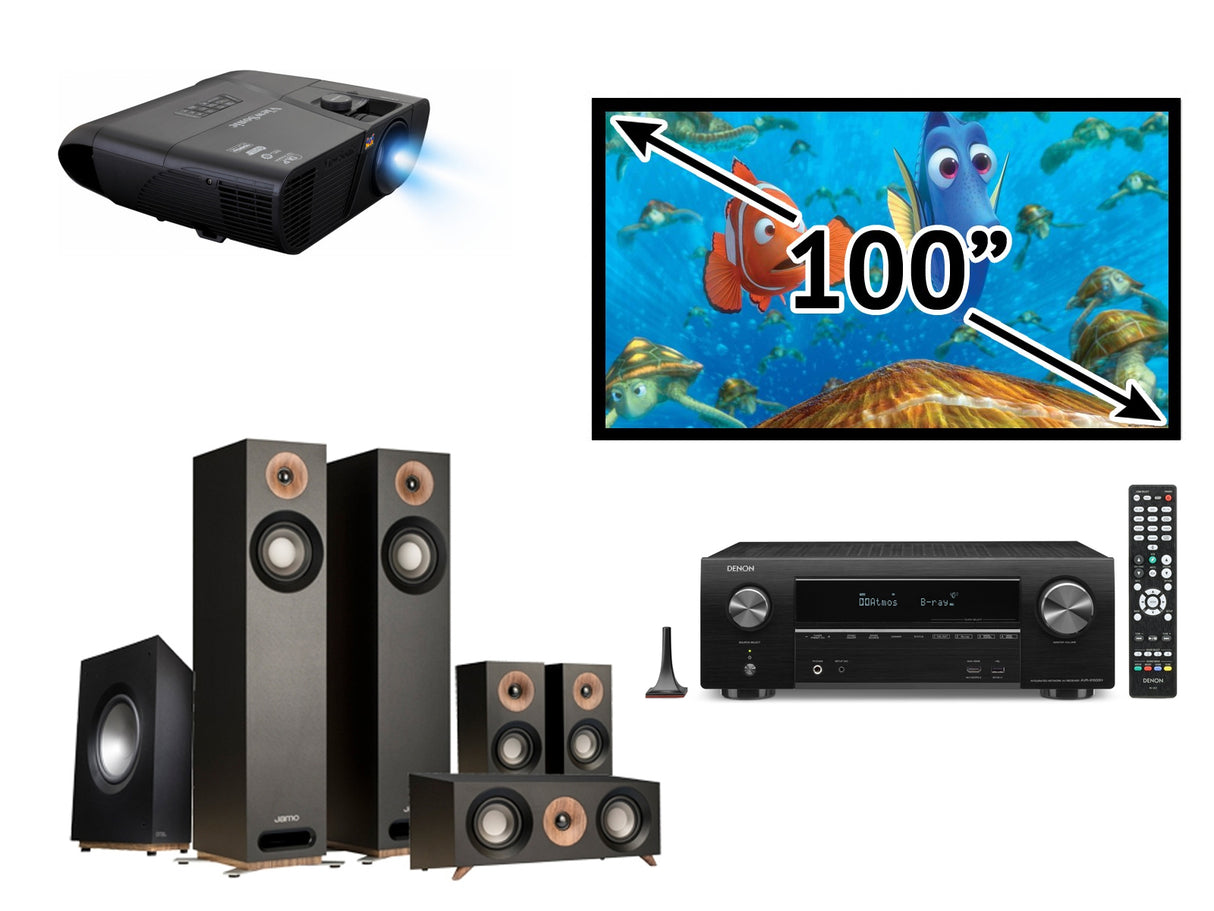 Home Cinema Pack 2: Jamo S805 5.1 Speaker Pack, 5.1 A/V Receiver, Projector and 100" Fixed Frame