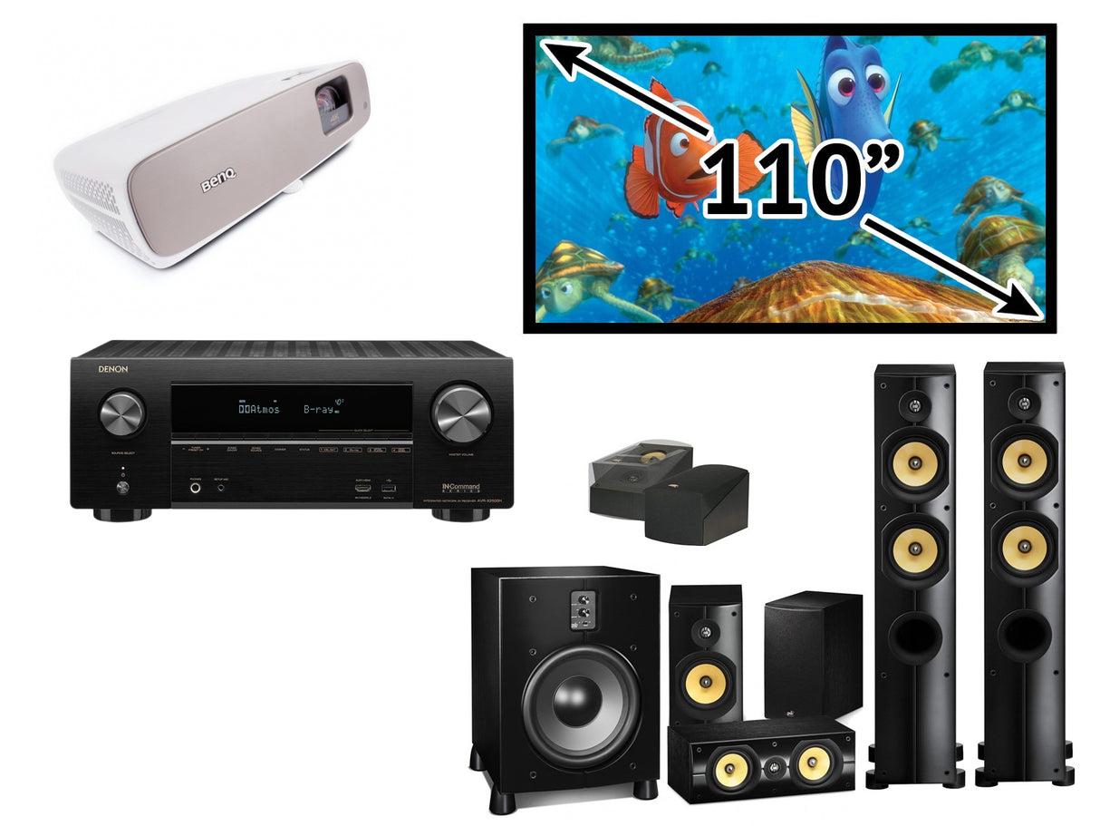 Home Cinema Pack 5: PSB Imagine X1T 5.1.2 Atmos Pack, 7.2 A/V Receiver, BenQ W2700 4K Projector and 110" Fixed Frame