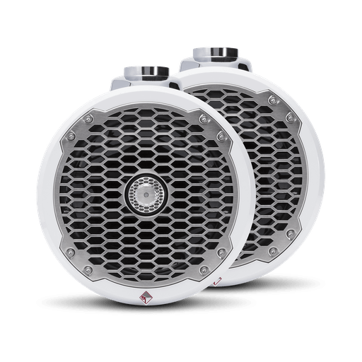8” Punch Series Marine Wakeboard Tower Speakers with Enclosure & Sports Grille - White